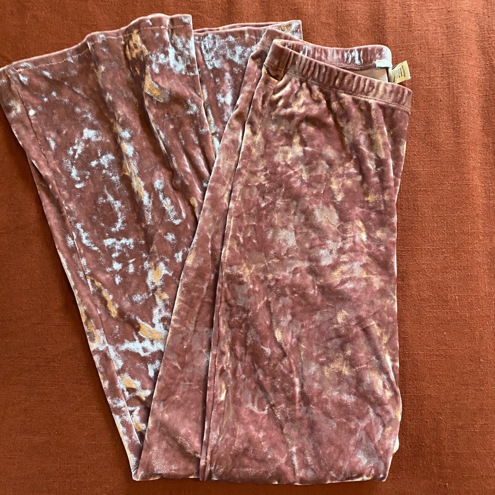 Pink velvet high waisted flare leg pants
